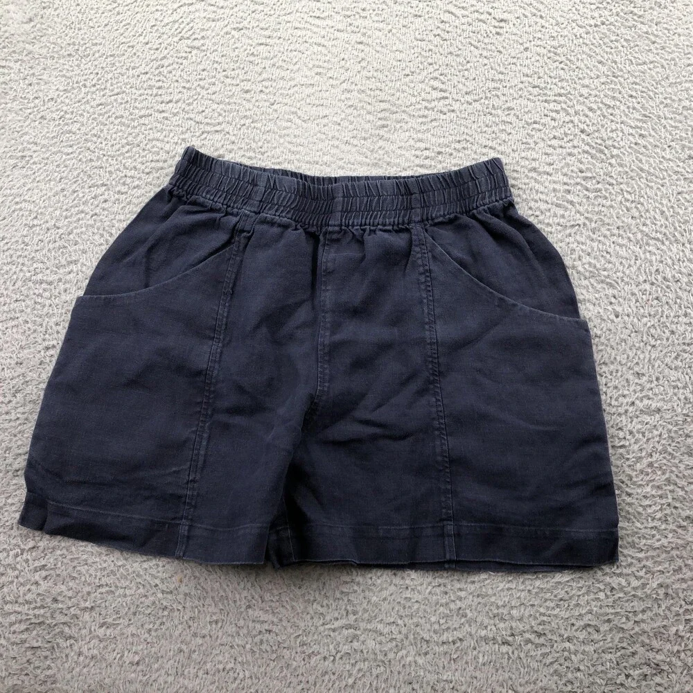 Elizabeth Suzann Shorts Womens Medium Blue Linen Elastic Waist 4.5 Inseam